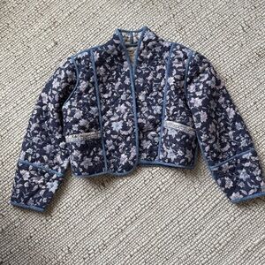 Mango Floral Bomber Jacket - Blue and White